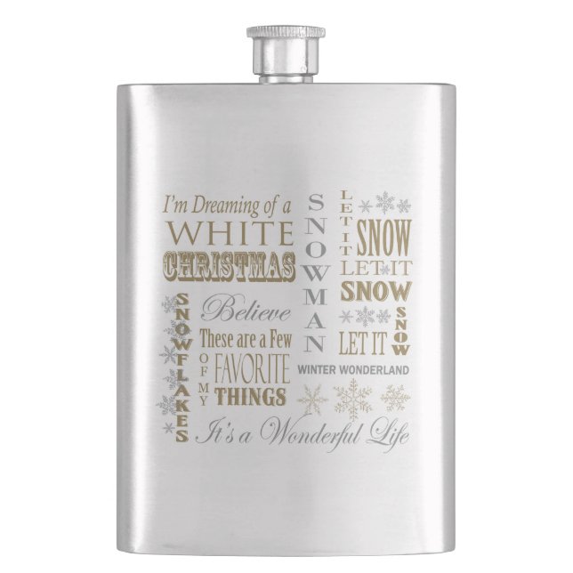 modern vintage christmas words hip flask (Front)