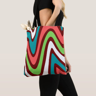 Modern vintage colourful pattern abstract waves  tote bag