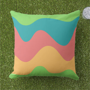 Modern vintage colourful waves green blue cute chi cushion