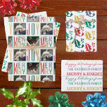 Modern Vintage Colours Multi Photo Assortment Wrapping Paper Sheet<br><div class="desc">A modern design, vintage colours and your personalised touches makes this multi photo wrapping paper sheets assortment a hit under any tree. Typography touches of MERRY and JOY in red, forest green, soft blue, yellow gold and bright green surround two of your photos on Sheet One. Sheet Two is filled...</div>