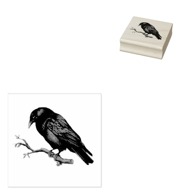 Modern vintage Crow  Rubber Stamp (Stamped)