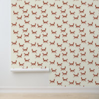 Modern Vintage Cute Red Fox Pattern on Ivory