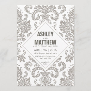 Modern Vintage Damask Wedding Invitation Template