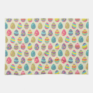 Modern Vintage Easter Eggs Decoration Pattern Tea Towel