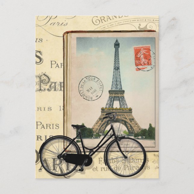 Modern Vintage Eiffel Tower collage art  Postcard (Front)