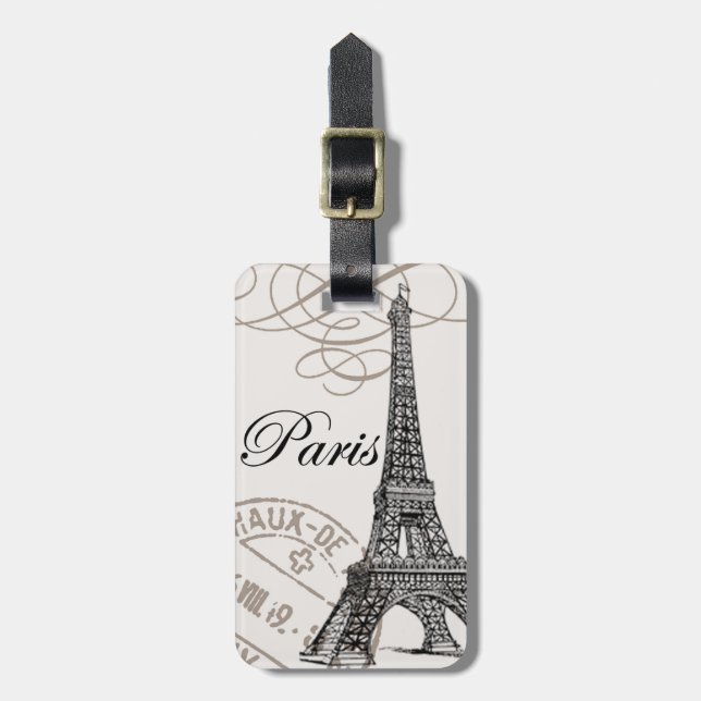 modern vintage Eiffel Tower Luggage Tag (Front Vertical)