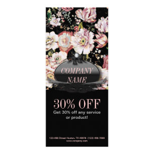 Modern Vintage Elegant bohemian black floral Rack Card