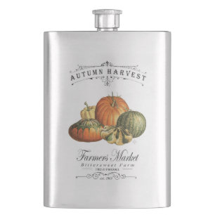 modern vintage fall gourds and pumpkin hip flask