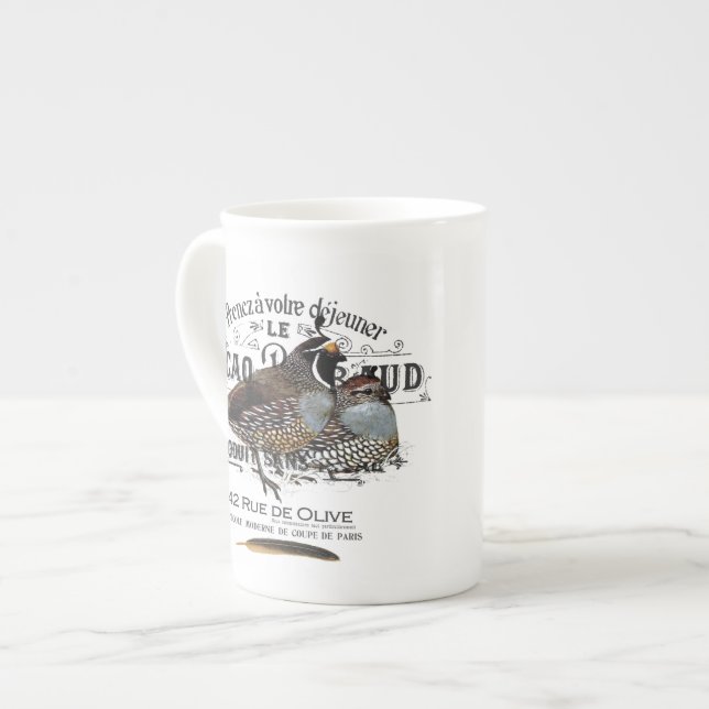 modern vintage fall quail bone china mug (Front Left)