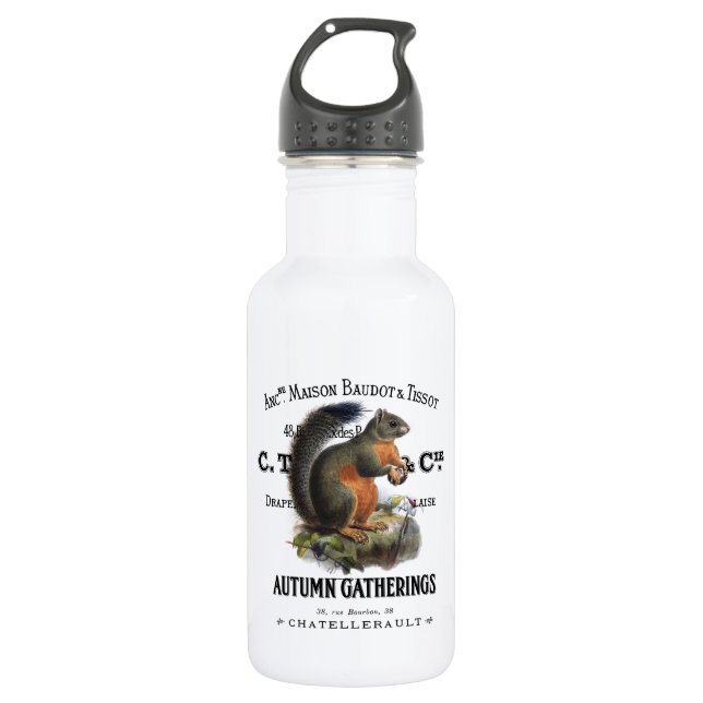 modern vintage fall squirrel 532 ml water bottle (Front)