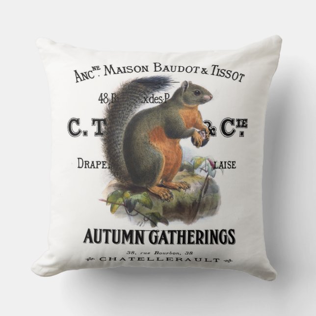 modern vintage fall squirrel cushion (Front)