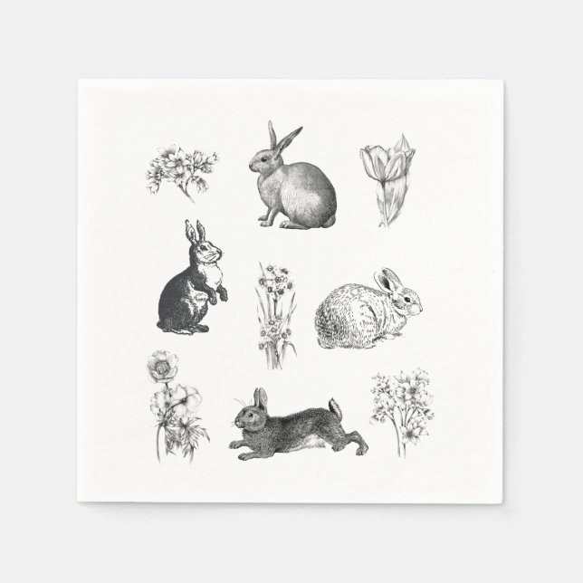 Modern vintage farmhouse Easter rabbits Napkin (Front)
