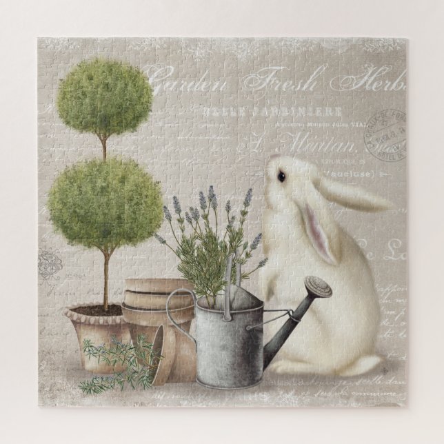 Modern vintage farmhouse garden bunny puzzle (Vertical)
