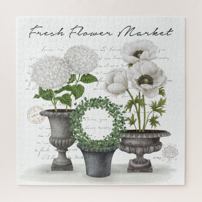 MODERN VINTAGE FARMHOUSE WHITE GARDEN JIGSAW PUZZLE (Vertical)