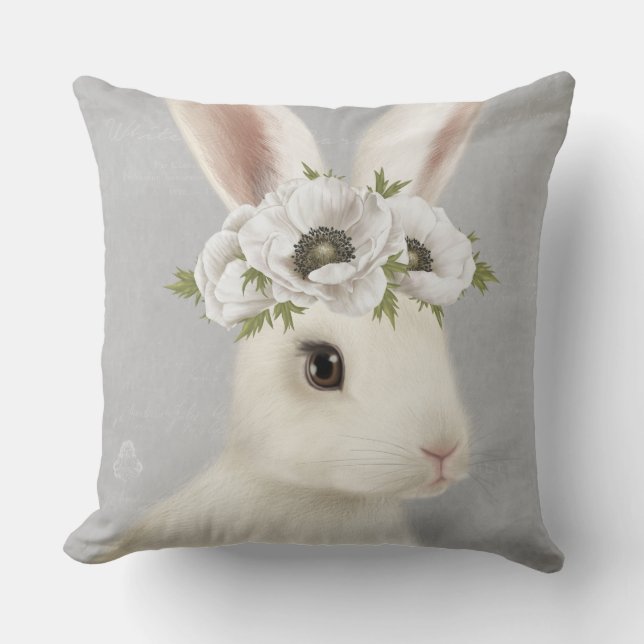 modern vintage farmhouse white rabbit cushion (Front)