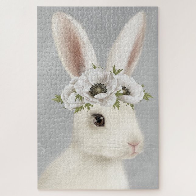 modern vintage farmhouse white rabbit puzzle (Vertical)
