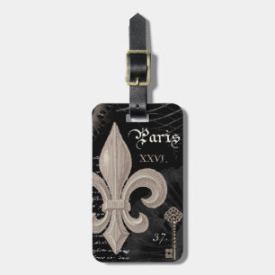 modern vintage fleur de lis luggage tag
