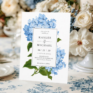 Modern Vintage Floral Blue Hydrangea Wedding Invitation