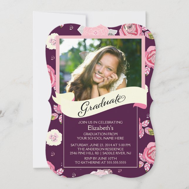 Modern Vintage Floral Graduation Invitation (Front)