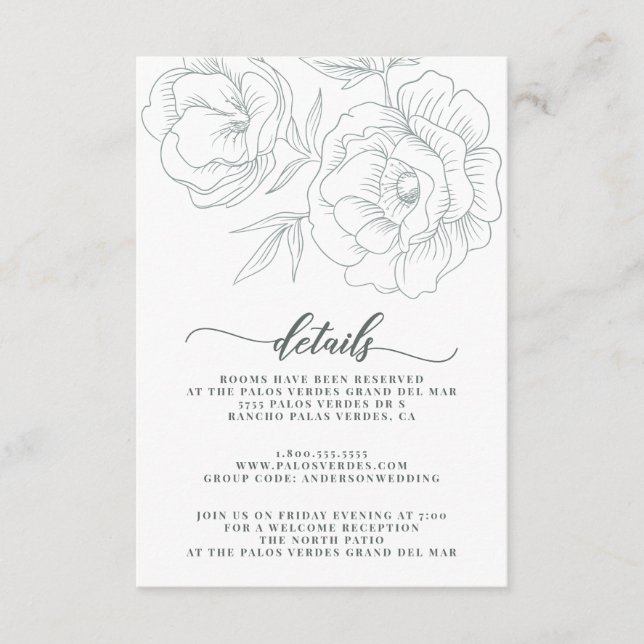 Modern Vintage Floral Grey Details Enclosure Card (Front)
