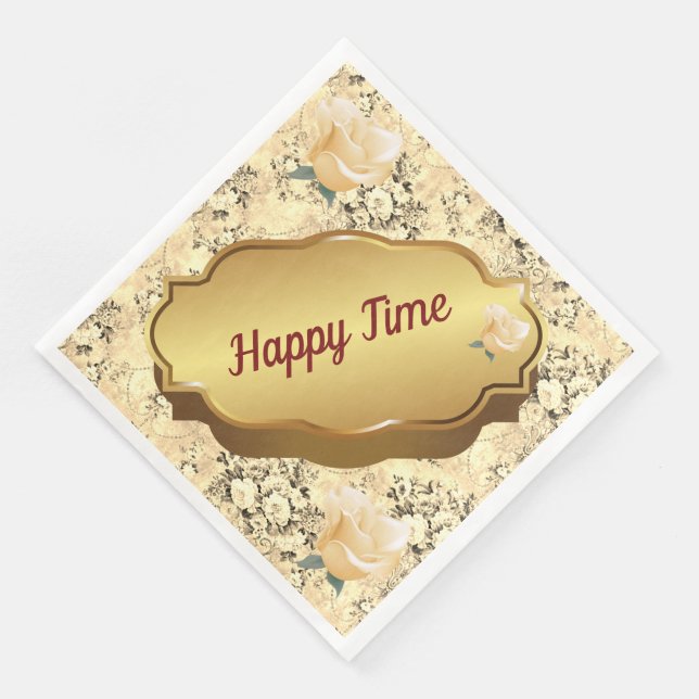 Modern Vintage Floral Paper Dinner Napkins (Corner)