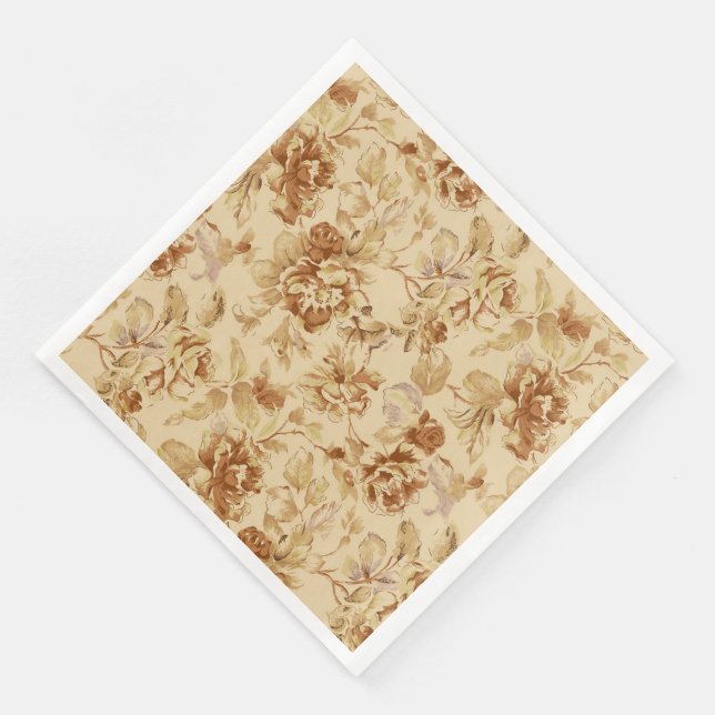 Modern Vintage Floral Paper Dinner Napkins (Corner)