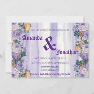 Modern Vintage Floral Purple Wedding Invitation 