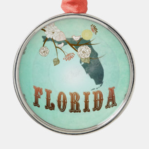 Modern Vintage Florida State Map – Turquoise Blu Metal Tree Decoration