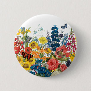 modern vintage flowers 6 cm round badge