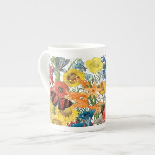 modern vintage flowers bone china mug