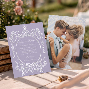 Modern Vintage Frame Lavender Wedding Photo Thank You Card