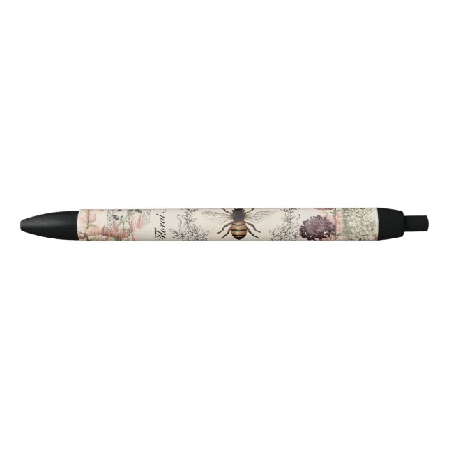 Modern Vintage French Bee garden Black Ink Pen (Front)