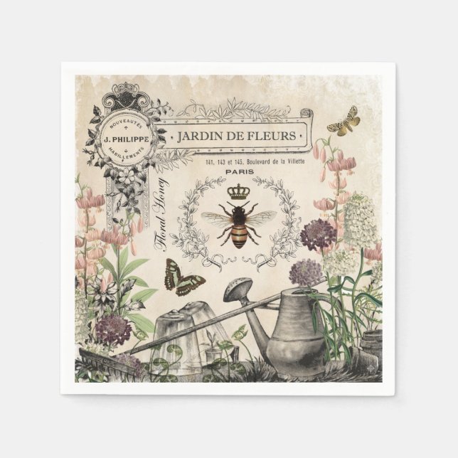 Modern Vintage French Bee garden Napkin (Front)