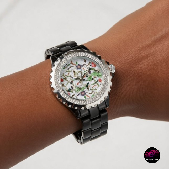 Modern Vintage French Bees & Flowers Throw Pillow Watch (Vintage florals meet timekeeping — detail that turns heads.)