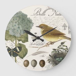 modern vintage French bird and nest Large Clock