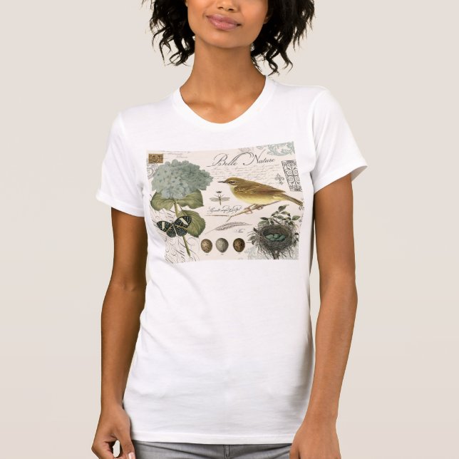 modern vintage French bird and nest T-Shirt (Front)