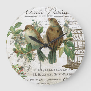 Modern Vintage French birds and birdcage Large Clock