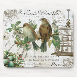 Modern Vintage French birds and birdcage Mouse Pad