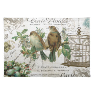 Modern Vintage French birds and birdcage Placemat