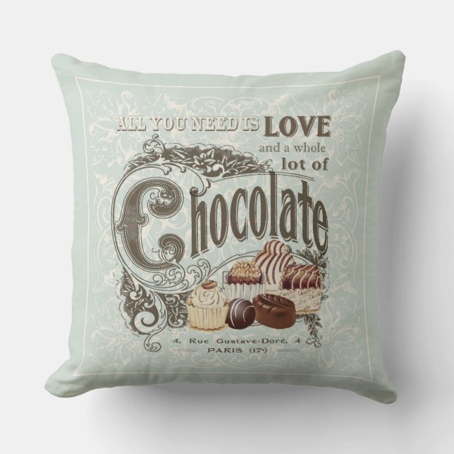 modern vintage french chocolates cushion (Front)