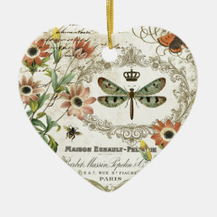 Modern Vintage French Dragonfly Ceramic Tree Decoration