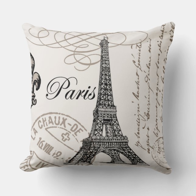 modern vintage french Eiffel Tower Cushion (Front)