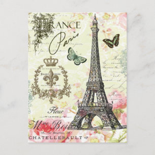 modern vintage french eiffel tower postcard