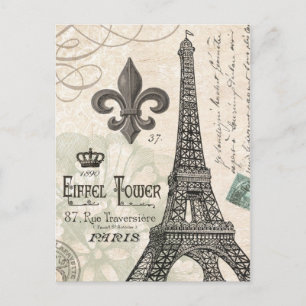 modern vintage french Eiffel Tower Postcard