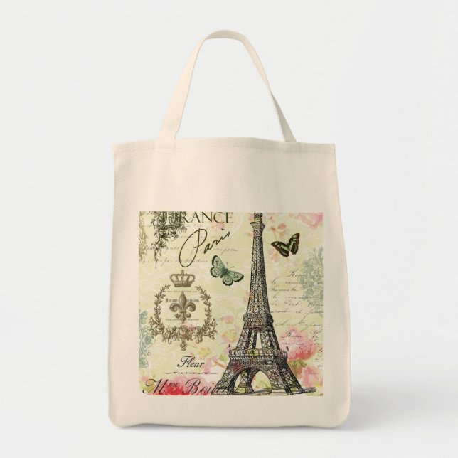modern vintage french eiffel tower tote bag (Front)