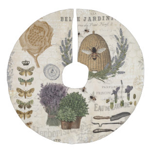 Modern vintage french farmhouse bee faux linen tree skirt