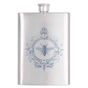 Modern Vintage French farmhouse bee Hip Flask