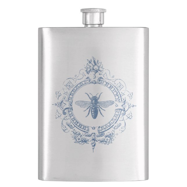 Modern Vintage French farmhouse bee Hip Flask (Front)