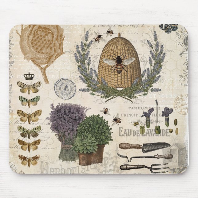 Modern Vintage French Farmhouse Bee Mouse Pad (Front)