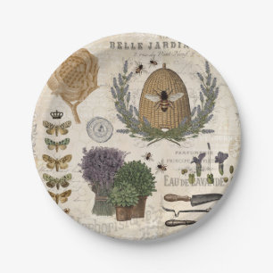 Modern vintage french farmhouse bee paper plate